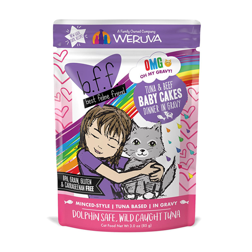 WERUVA b.f.f. OMG Tuna & Beef Baby Cakes Dinner in Gravy Cat Food 3 oz